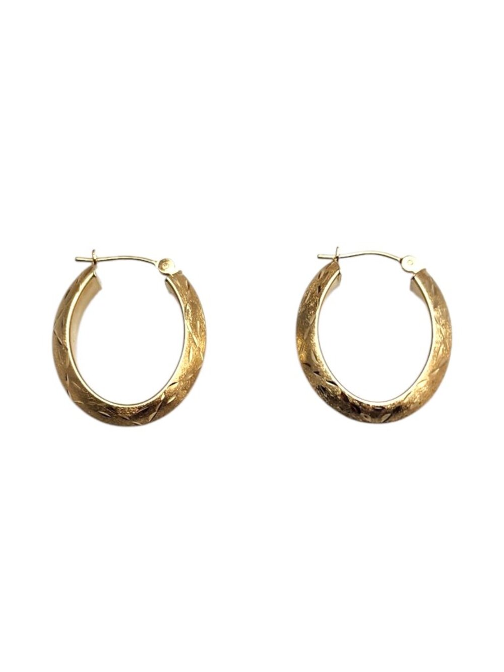 14K Yellow Gold Oval Diamond Cut Hoop Earrings #25381